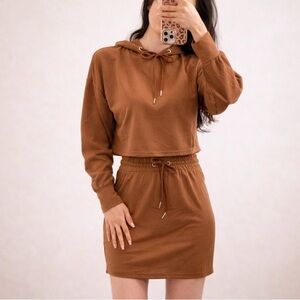 SET NEW Skirt and cropped Hoodie brown from Indie Pink Boutique